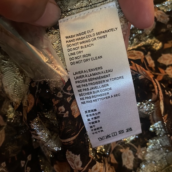 New Free People Woven Boho Top Button Shirt BlouseGold Accents Long Sl S Floral - Picture 6 of 7